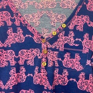 Lilly Pulitzer Blue and Pink Elephant Print Top